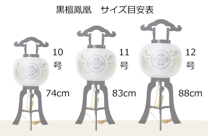 盆提灯 行灯 紋入 鳳凰 12号 ケヤキ調 中白・外絵入 電気コード式 絹製 絹二重 家紋入れ代込み h058-ymt-7522 